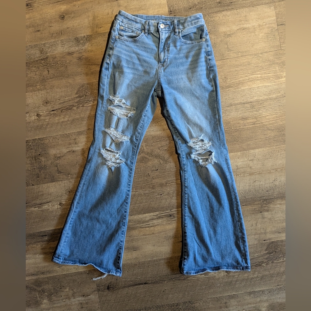 American Eagle Blue Flare Wide Leg Jeans